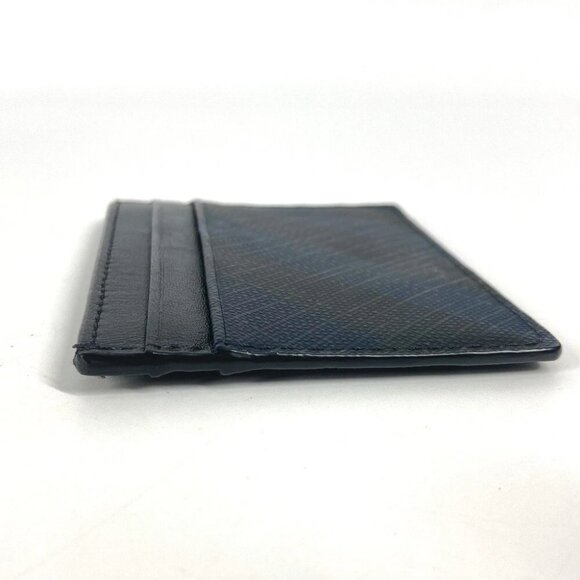 BURBERRY check Business Card Holder Pass Case Card Case Leather/PVC Navy/Black - Picture 1 of 14
